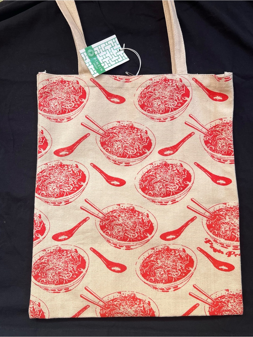 NWT Canvas Tote Bag with Asian Noodle Bowl Print